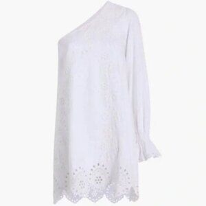 Hill House The Mila One Shoulder Mini Linen Cotton Blend Dress White Linen XS